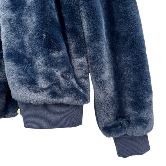 Molly Bracken Dark Navy Soft Faux Fur Wide Collar Zipper Bomber Jacket w Pockets - Picture 8 of 13